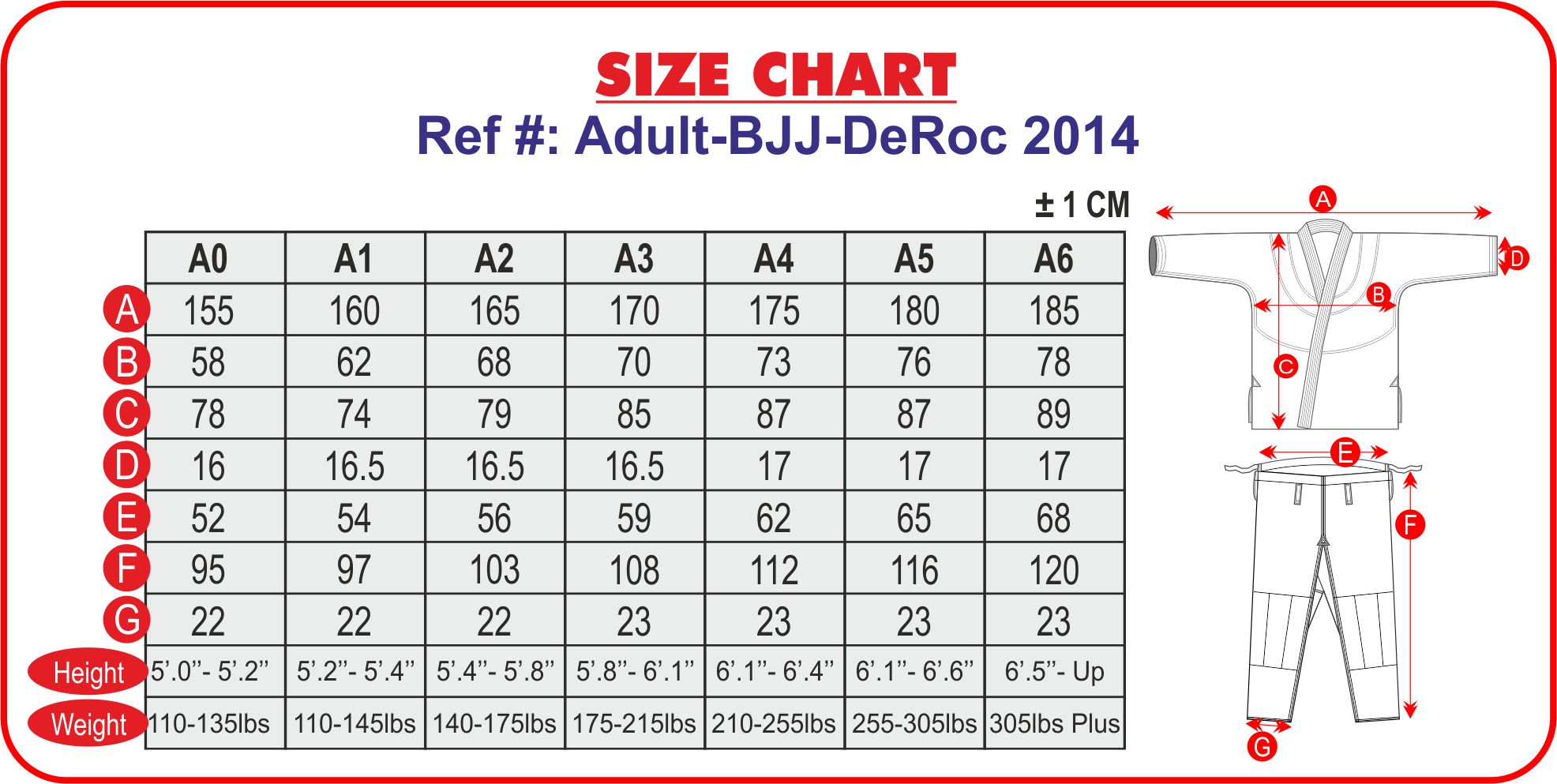 Kimono Size Chart Adult DeRoc Shop